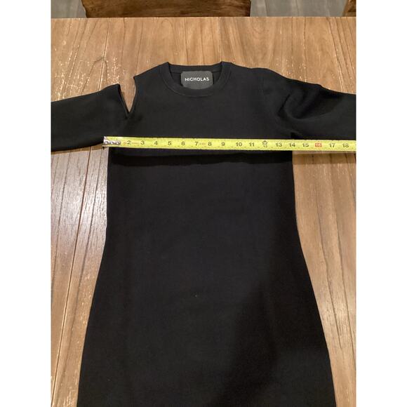 Revolve Nicholas Compact Shoulder Cut Out long sleeve slit black Midi Dress S - Picture 7 of 10